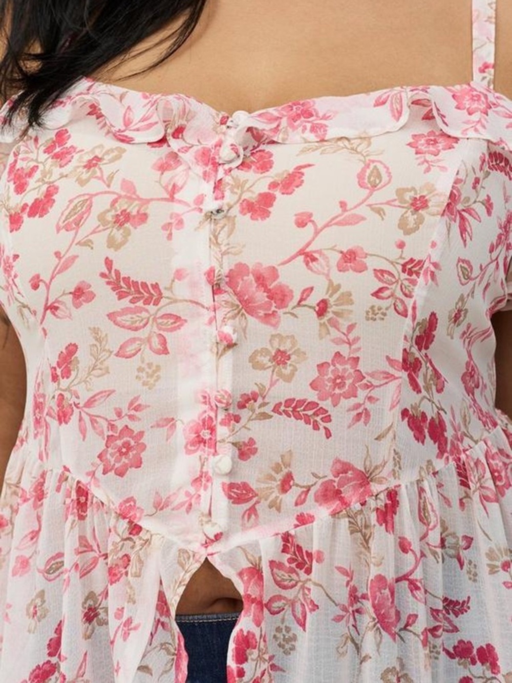 Pink Floral High-Low Ruffled Tank Top - Picture 5 of 8